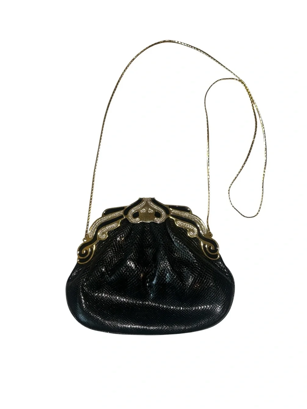 Finesse La Model Black Snakeskin Leather  Too Clutch Bag